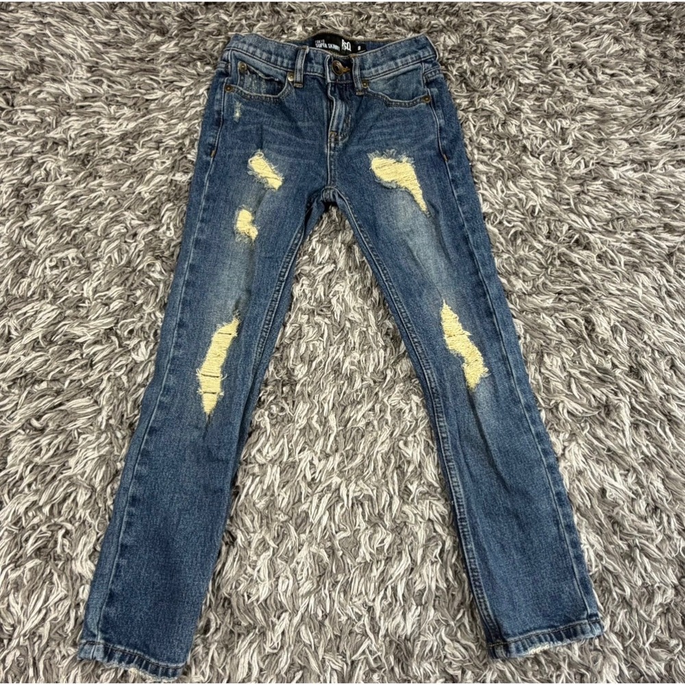 RSQ Tokyo Super Skinny Jeans Girls 8 Medium Wash Distressed Ripped Denim